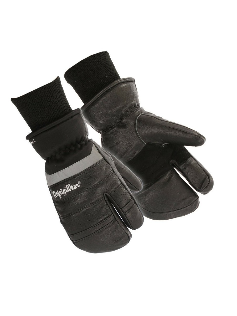 RefrigiWear Insulated 3-Finger Leather Mitt Black Guanti